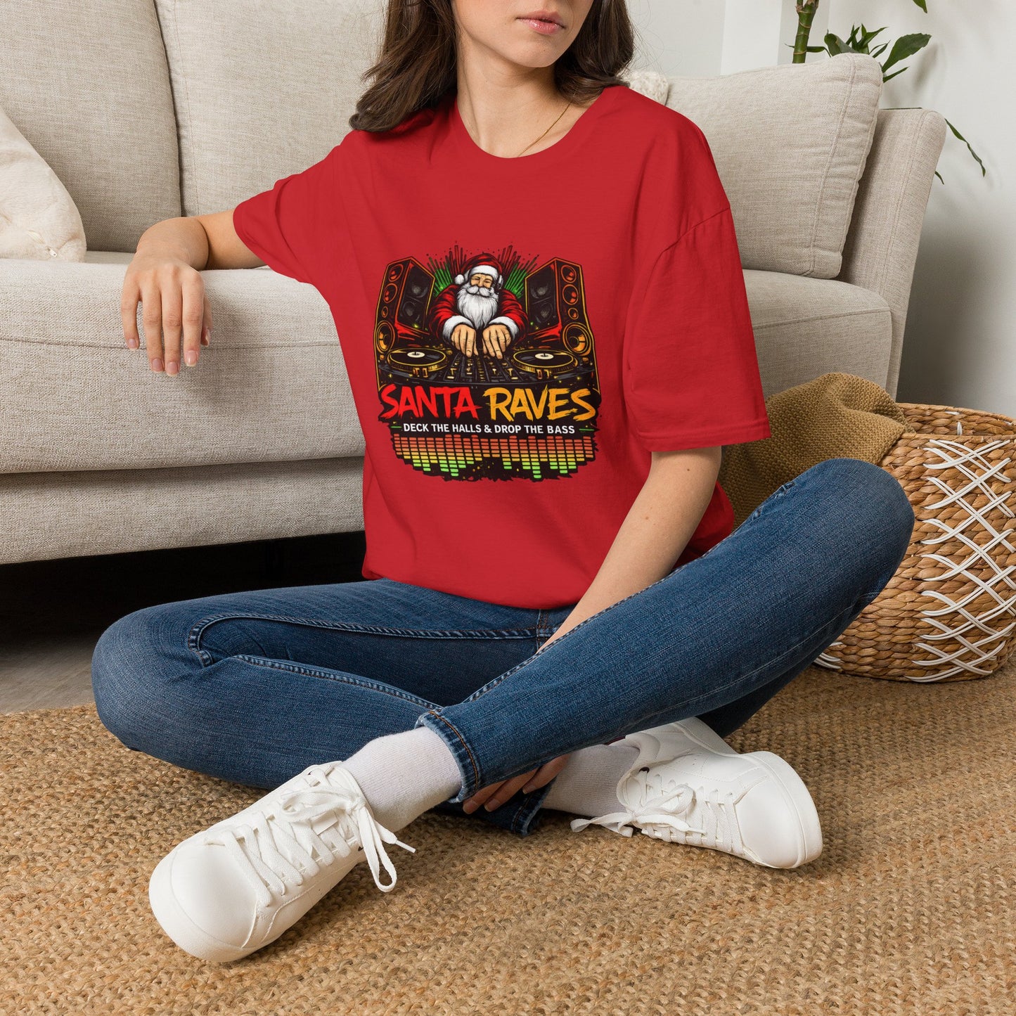 Santa Raves DJ Christmas Shirt | Funny Holiday DJ Graphic Tee