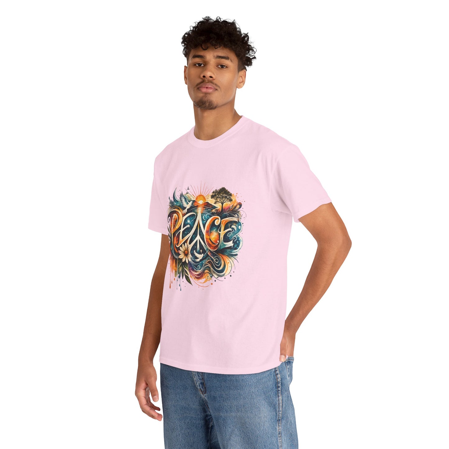 PEACE Watercolor Dove & Sunrise Shirt – Boho Groovy Typography Tee