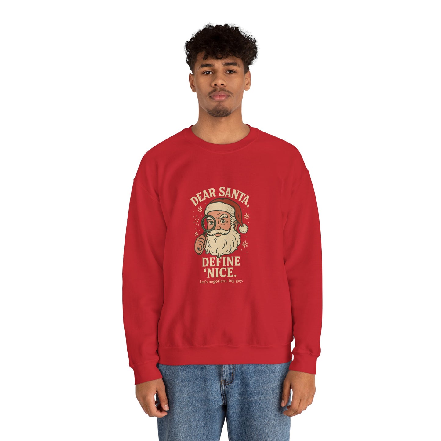 Crewneck Sweatshirt – 'Dear Santa Define Nice' Vintage Santa Christmas Pullover