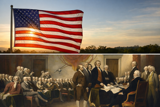 American flag and Declaration of Independence imagery representing the Semiquincentennial and America’s upcoming 250th anniversary in 2026