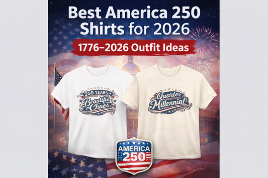 Best America 250 shirts for 2026 featuring 1776–2026 patriotic graphic tees with Beautiful Chaos and Quarter Millennial designs