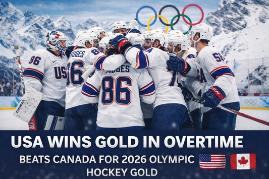 Team USA celebrates overtime victory over Canada to win 2026 Olympic hockey gold medal at the Milan Cortina Winter Games.