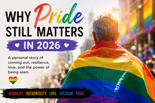 Person wrapped in a rainbow Pride flag at a Pride celebration representing LGBTQ visibility, authenticity, love, freedom, and why Pride still matters in 2026.