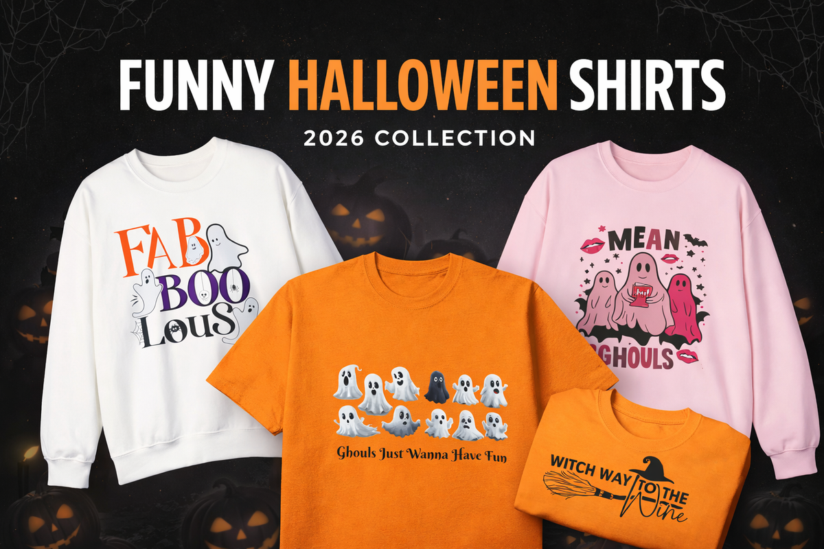 Funny Halloween Shirts 2026 Collection featuring sarcastic costume tees and ghost designs from DJ’s Giggle Wear