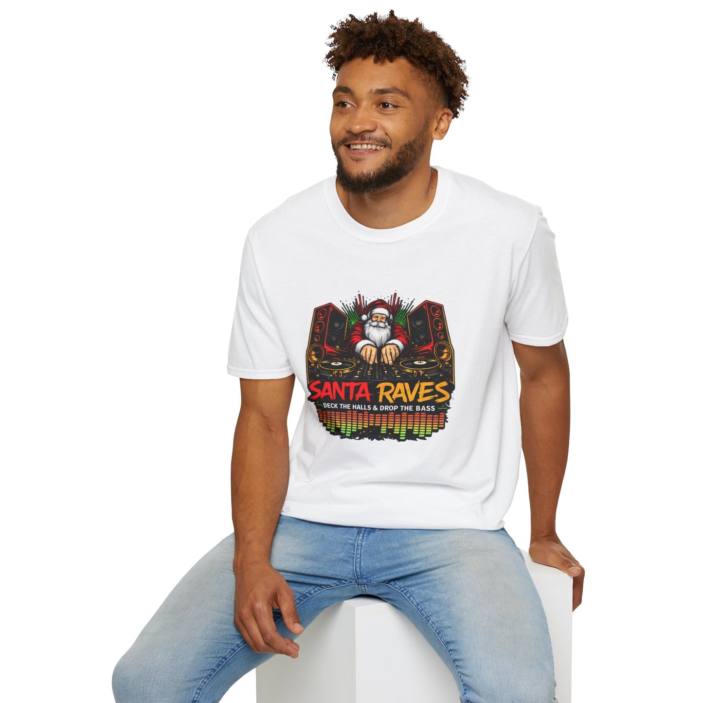 Santa Raves DJ Christmas Shirt | Funny Holiday DJ Graphic Tee