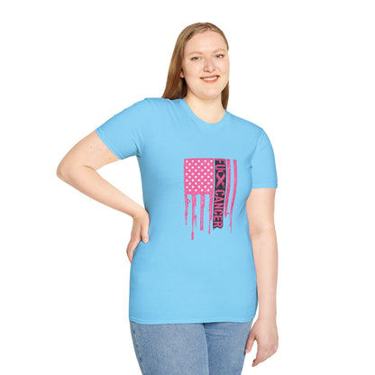 Breast Cancer Awareness Flag T-Shirt — Pink "Kick Cancer" Drip Design