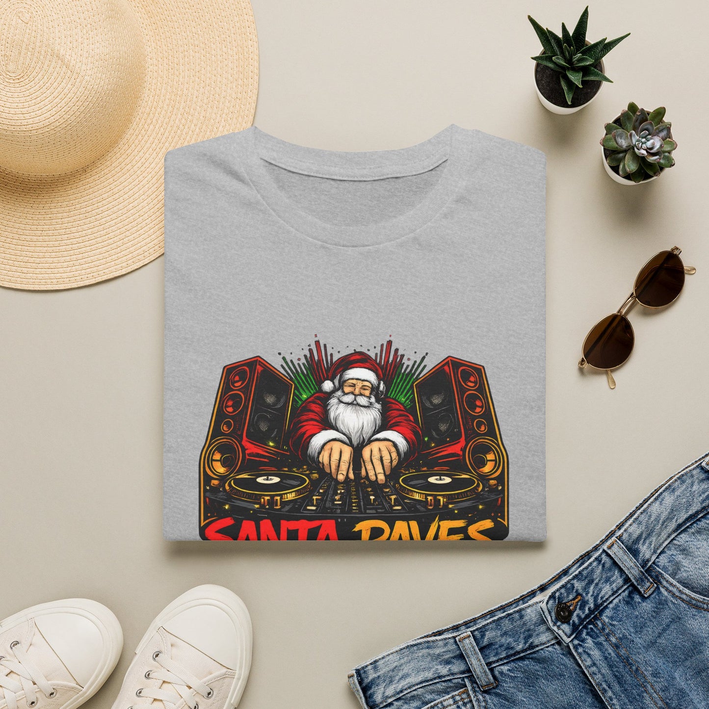 Santa Raves DJ Christmas Shirt | Funny Holiday DJ Graphic Tee