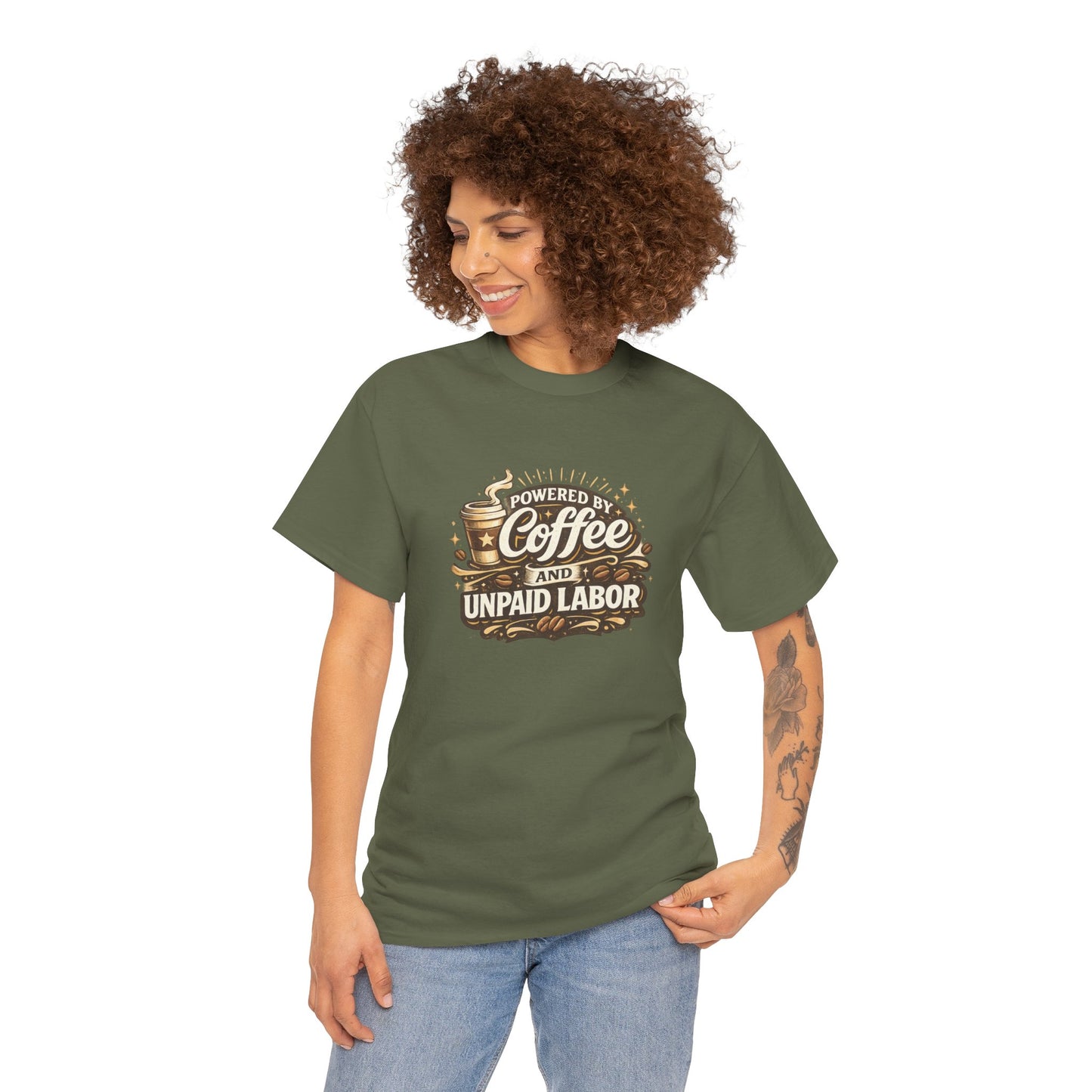 Powered by Coffee and Unpaid Labor Funny Mom Shirt