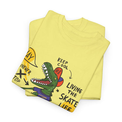 Dinosaur Skateboard T-Shirt – “Living the Skate Life” Graphic Tee