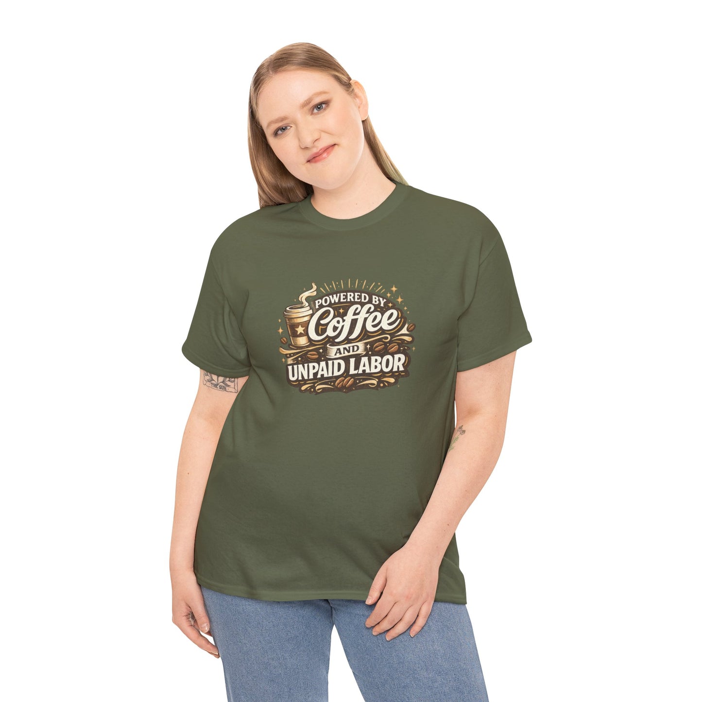Powered by Coffee and Unpaid Labor Funny Mom Shirt