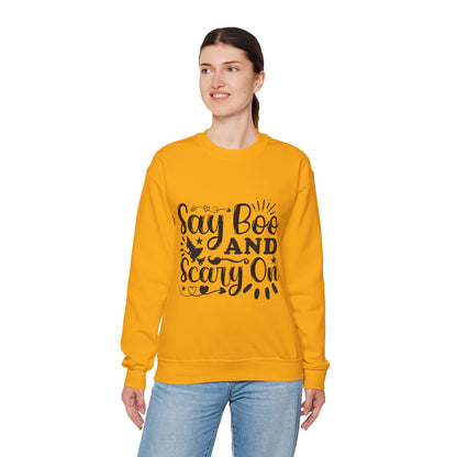 Say Boo and Carry On Funny Halloween Sweatshirt | Spooky Season Crewneck