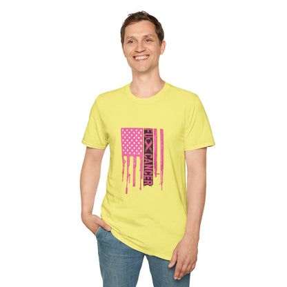 Breast Cancer Awareness Flag T-Shirt — Pink "Kick Cancer" Drip Design