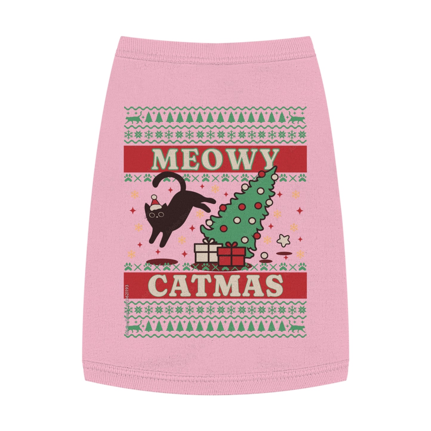 Meowy Catmas Pet Tank Top – Funny Christmas Cat/Dog Shirt for Pets