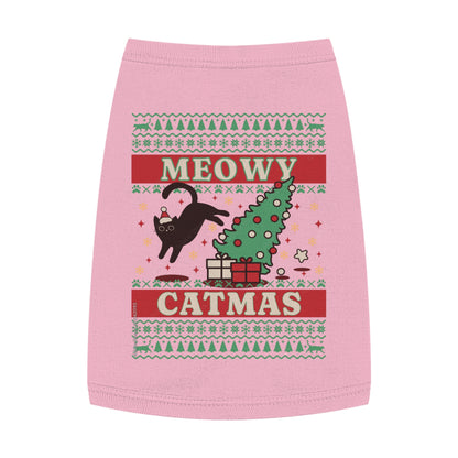 Meowy Catmas Pet Tank Top – Funny Christmas Cat/Dog Shirt for Pets