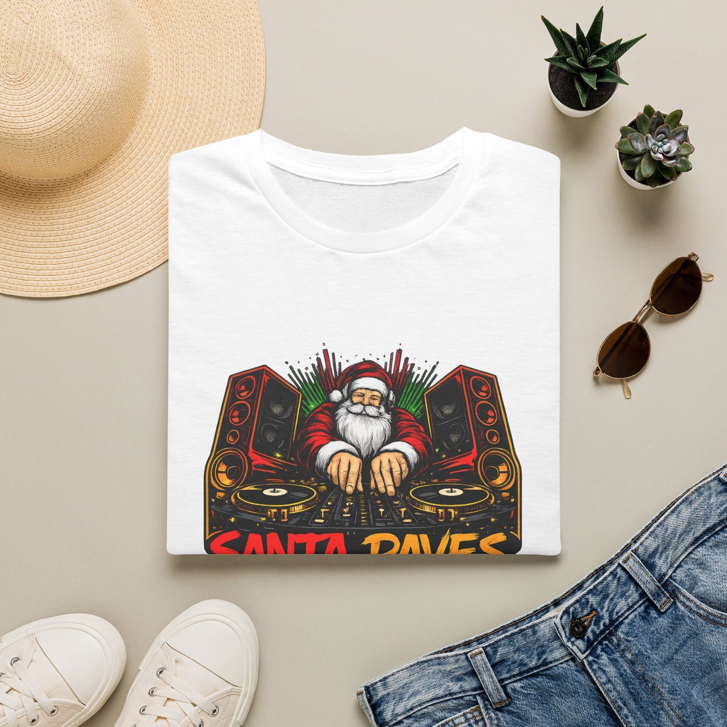 Santa Raves DJ Christmas Shirt | Funny Holiday DJ Graphic Tee