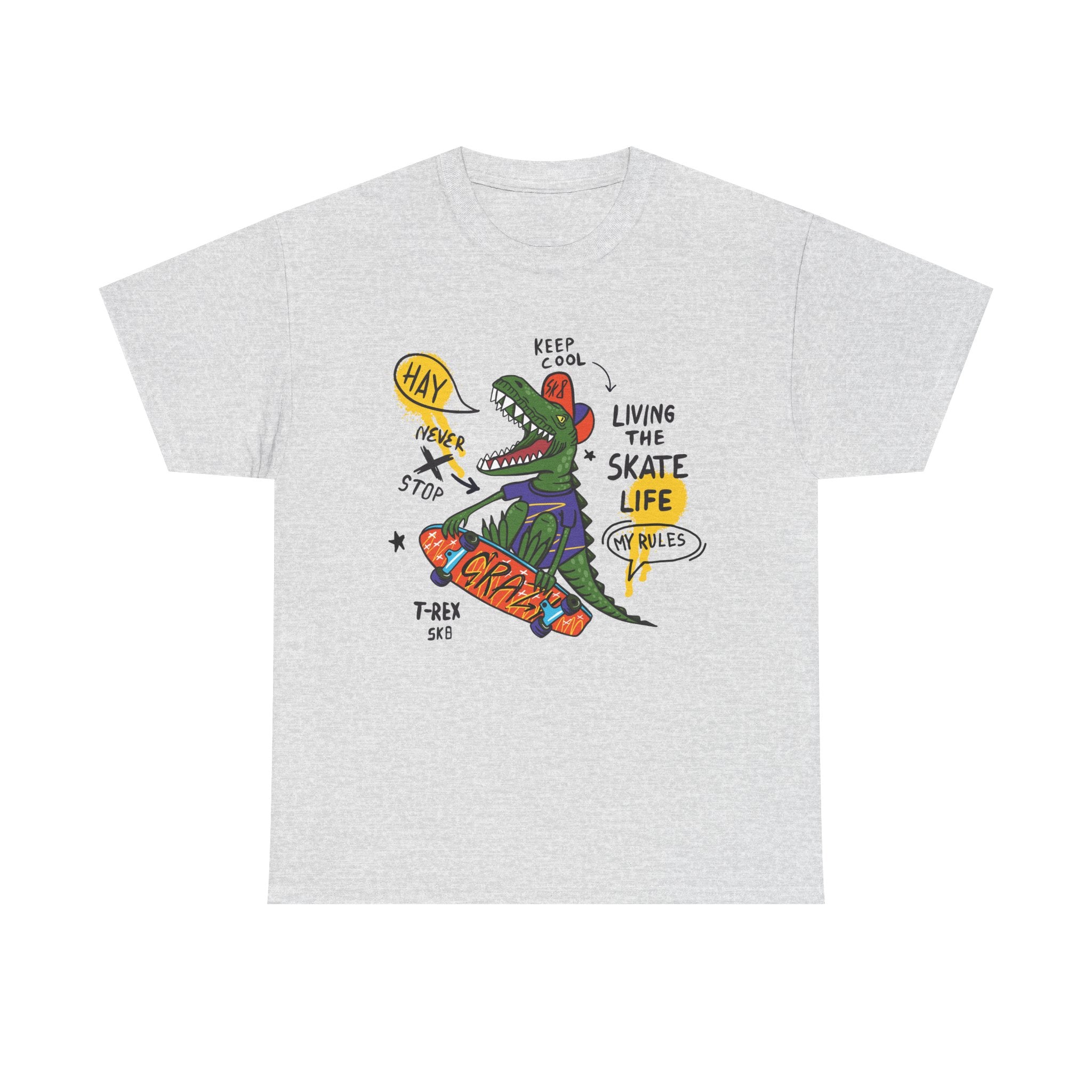 Dinosaur Skateboard T-Shirt – “Living the Skate Life” Graphic Tee