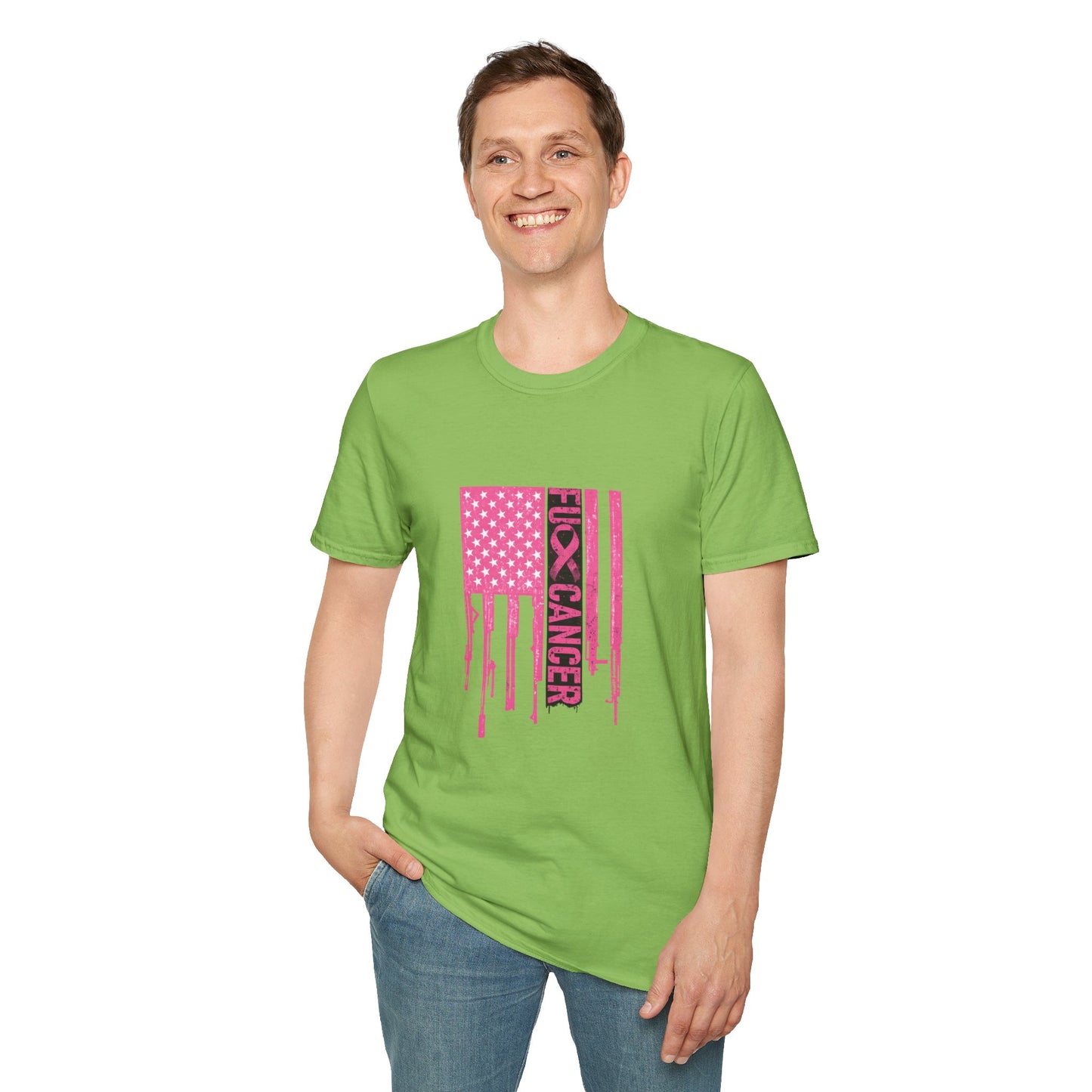 Breast Cancer Awareness Flag T-Shirt — Pink "Kick Cancer" Drip Design