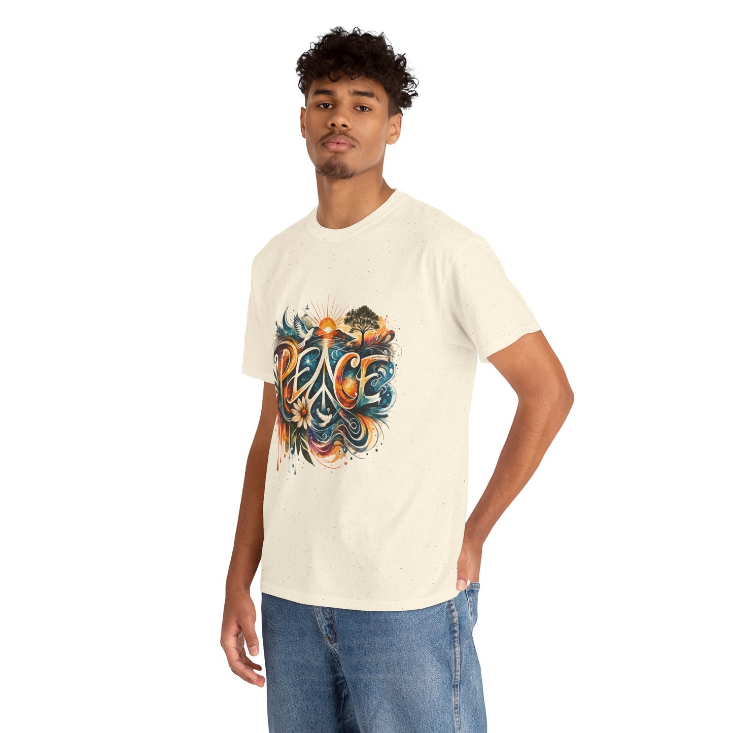 PEACE Watercolor Dove & Sunrise Shirt – Boho Groovy Typography Tee