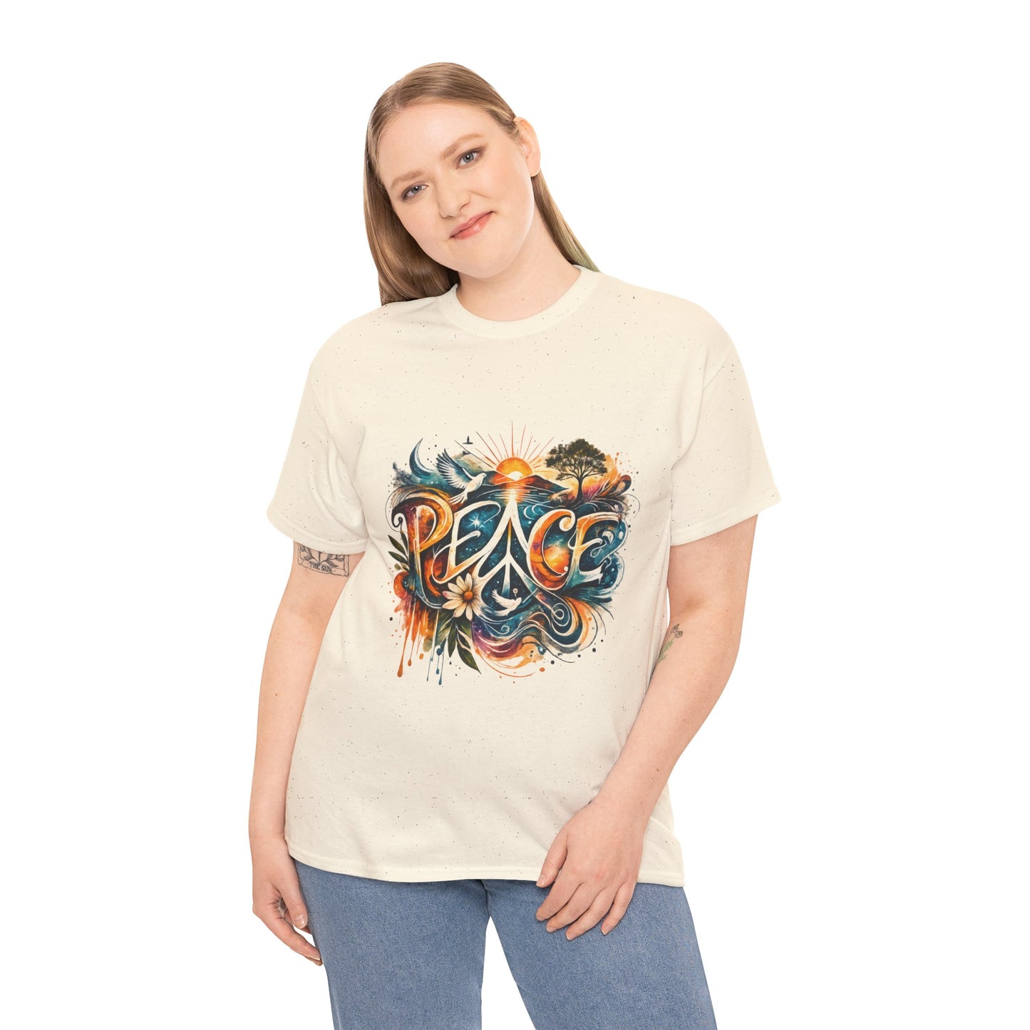 PEACE Watercolor Dove & Sunrise Shirt – Boho Groovy Typography Tee
