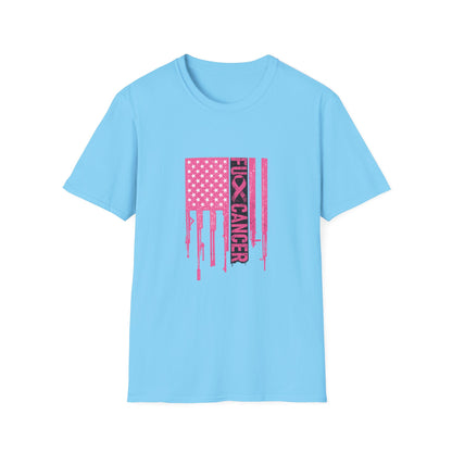 Breast Cancer Awareness Flag T-Shirt — Pink "Kick Cancer" Drip Design