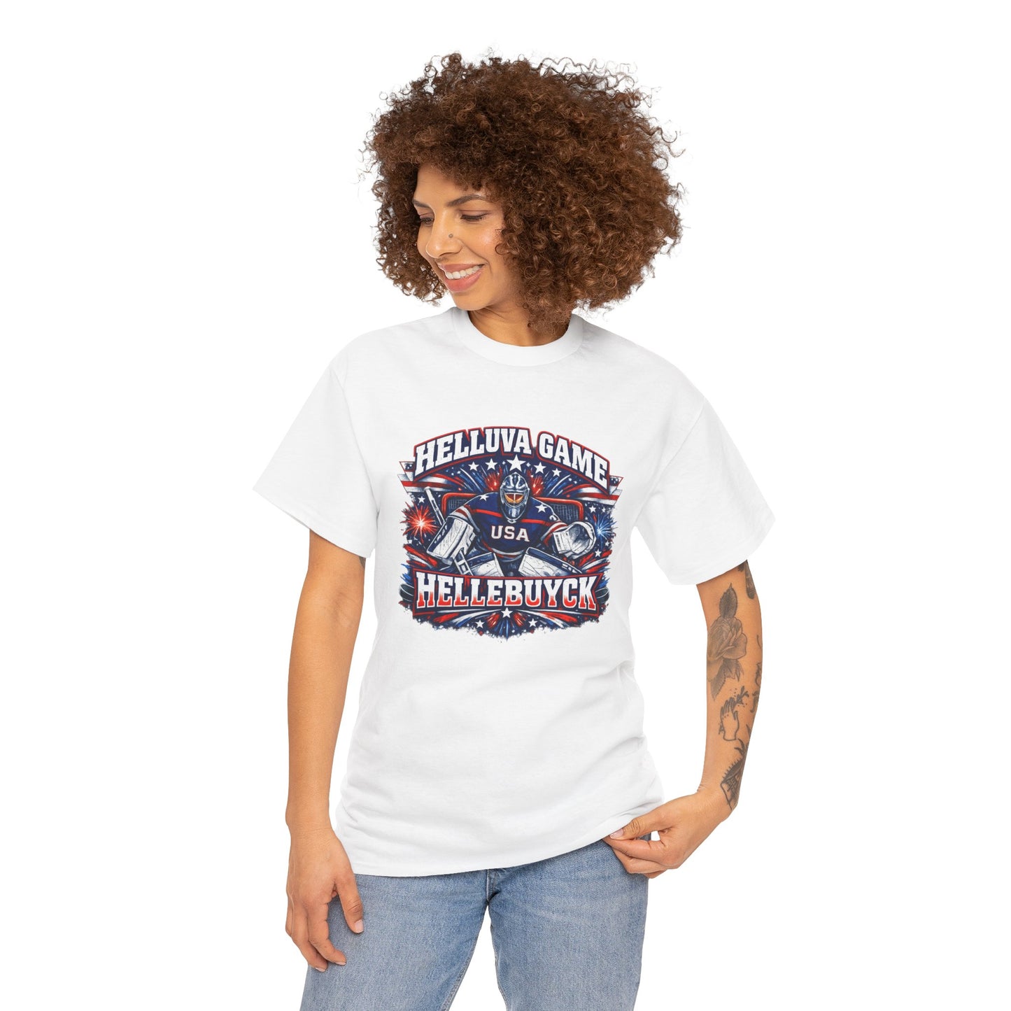 Helluva Game Hellebuyck USA Hockey Shirt – Red White Blue Goalie Tee