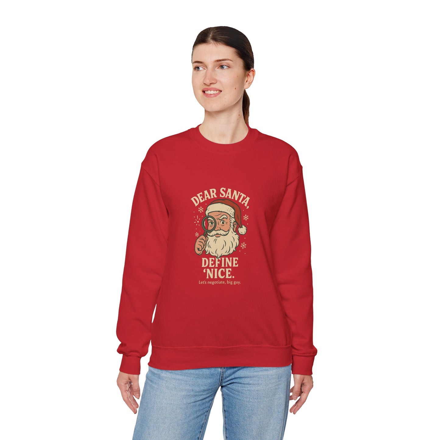 Crewneck Sweatshirt – 'Dear Santa Define Nice' Vintage Santa Christmas Pullover