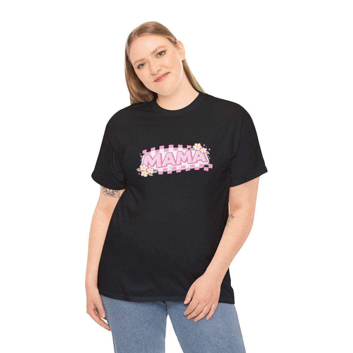 Mama Checkerboard Shirt – Trendy Floral Mom Tee