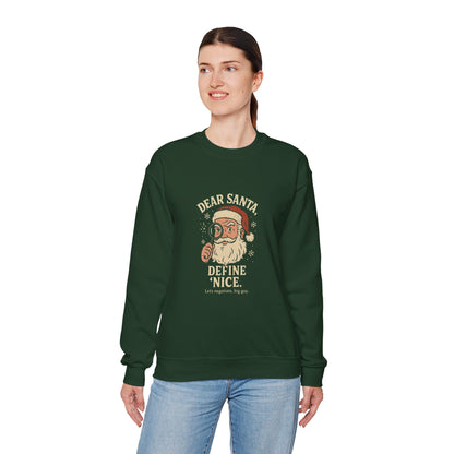 Crewneck Sweatshirt – 'Dear Santa Define Nice' Vintage Santa Christmas Pullover