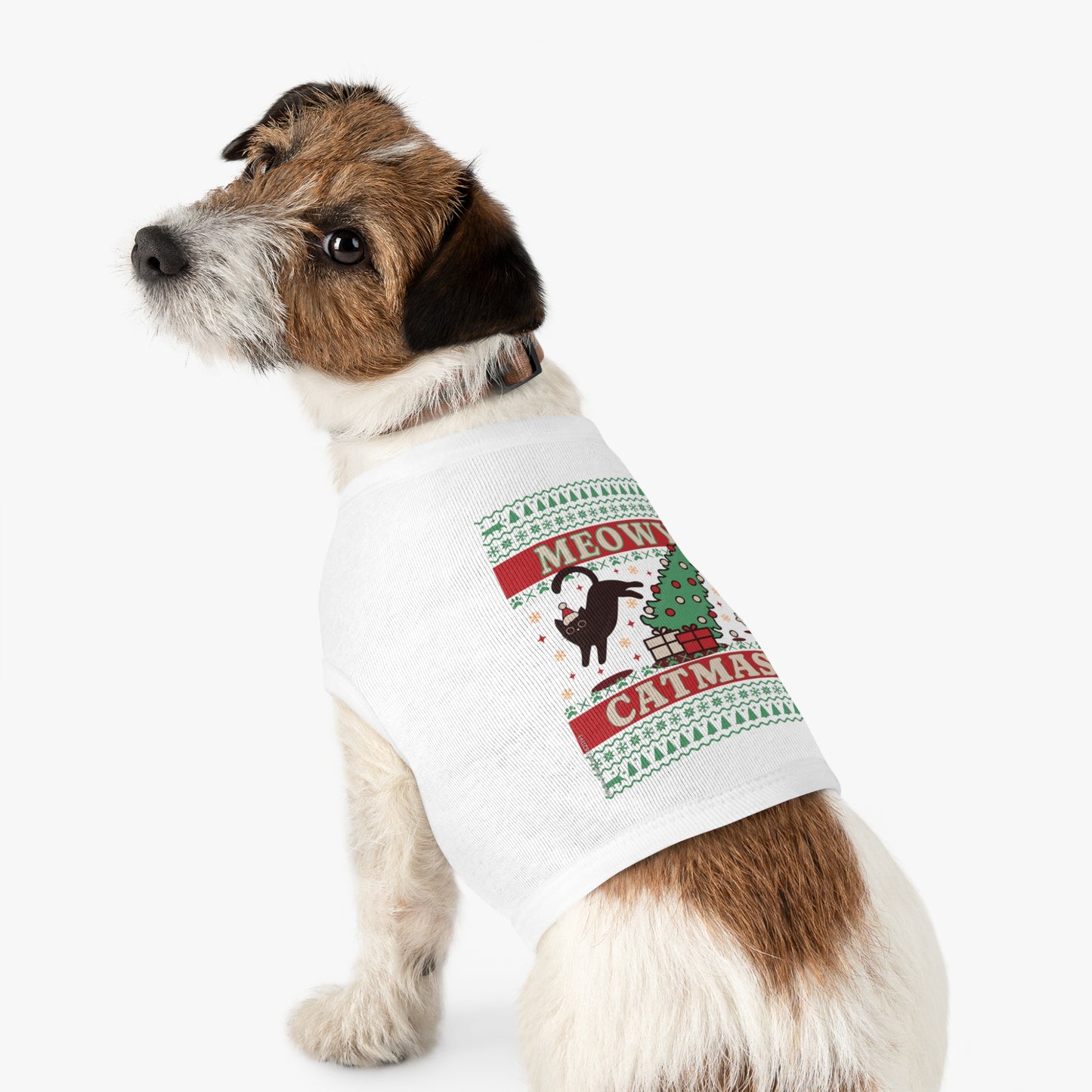 Meowy Catmas Pet Tank Top – Funny Christmas Cat/Dog Shirt for Pets