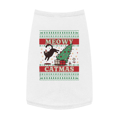 Meowy Catmas Pet Tank Top – Funny Christmas Cat/Dog Shirt for Pets
