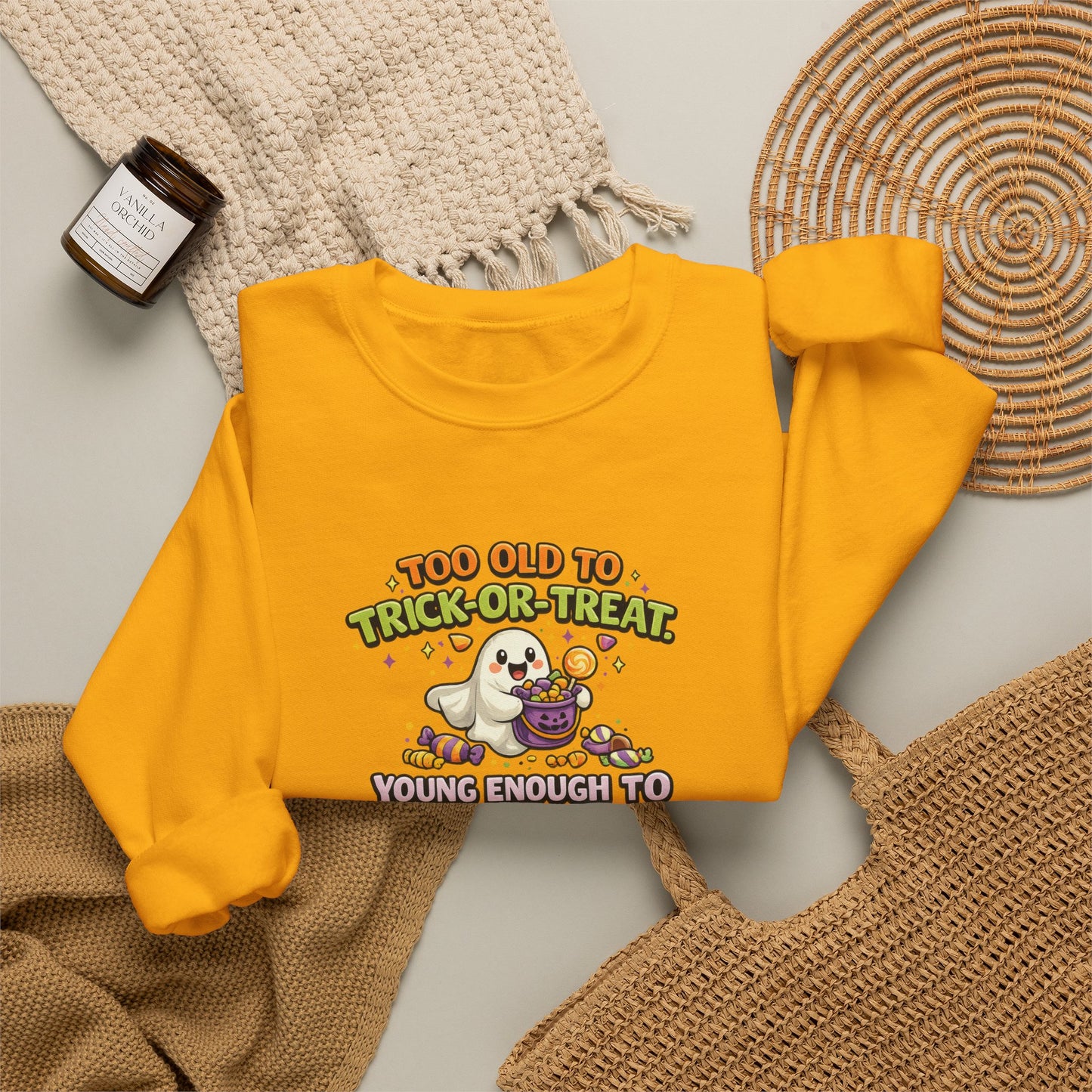 Too Old to Trick-or-Treat Shirt | Funny Halloween Candy Sweatshirt