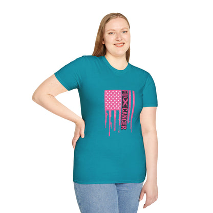 Breast Cancer Awareness Flag T-Shirt — Pink "Kick Cancer" Drip Design