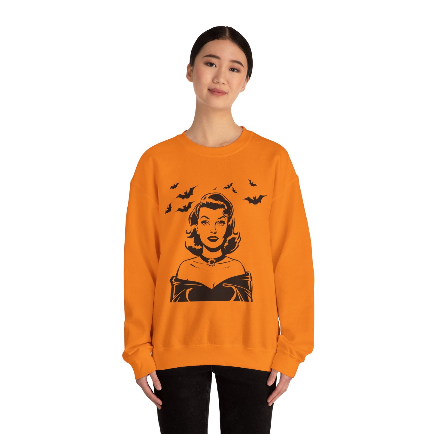 Vintage Halloween Woman Sweatshirt | Retro Bat Graphic Spooky Season Crewneck