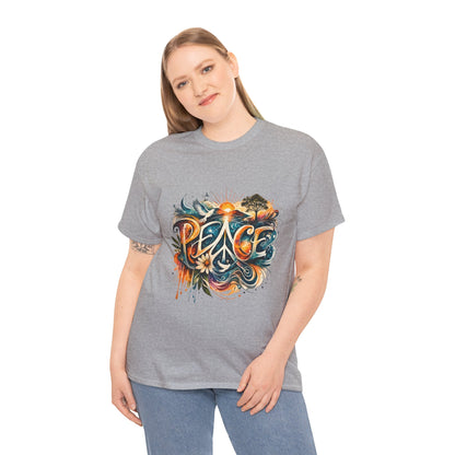 PEACE Watercolor Dove & Sunrise Shirt – Boho Groovy Typography Tee
