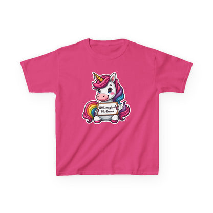 Kids Unicorn Tee — Cute Rainbow Unicorn Holding '100% Magical, 0% Drama