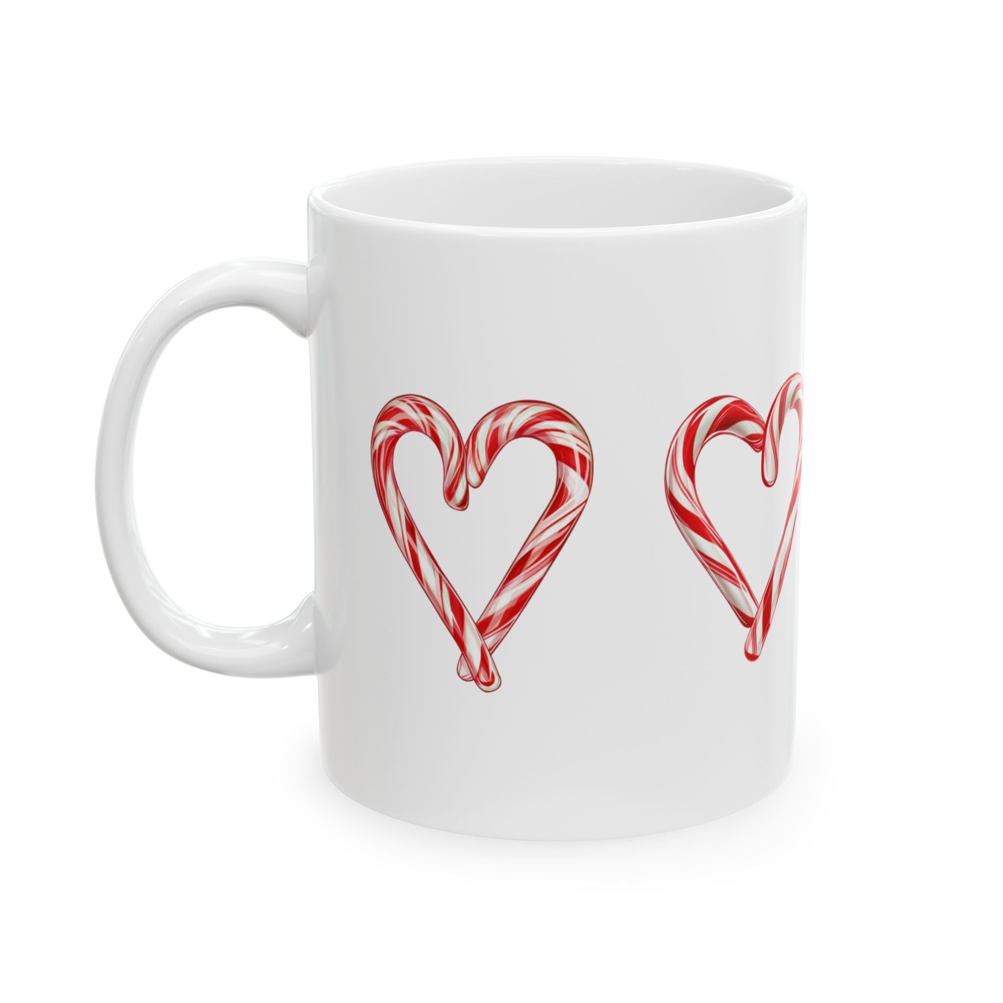 Candy Cane Heart Ceramic Mug — Holiday Christmas Coffee Cup (11oz & 15oz)