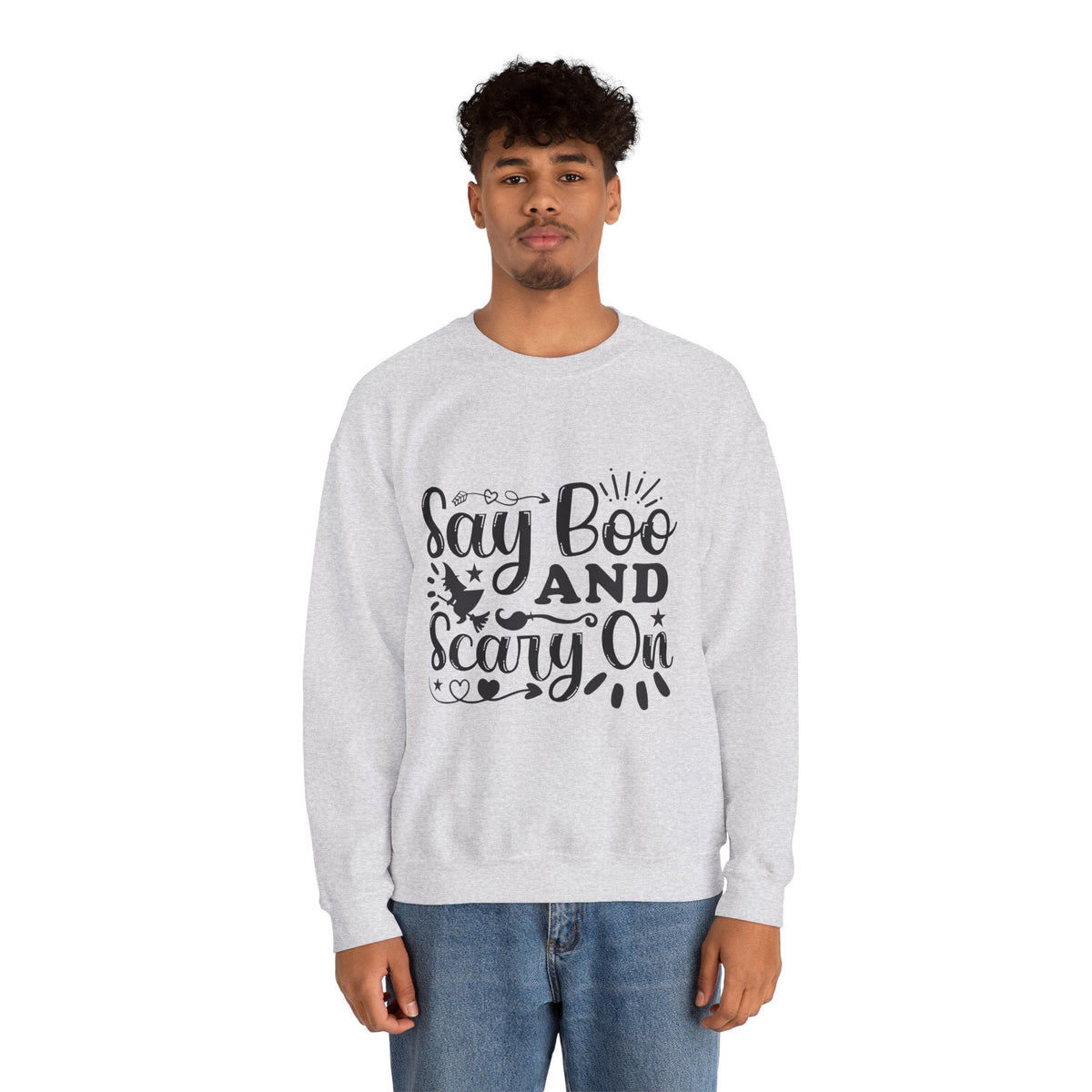 Say Boo and Carry On Funny Halloween Sweatshirt | Spooky Season Crewneck