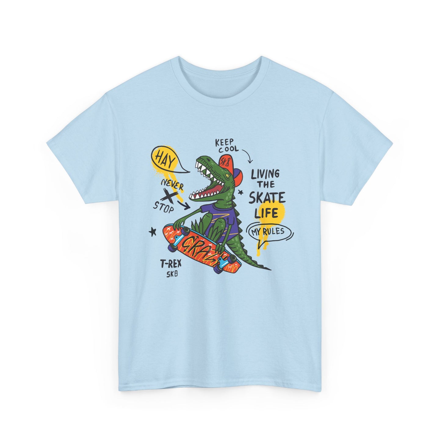 Dinosaur Skateboard T-Shirt – “Living the Skate Life” Graphic Tee