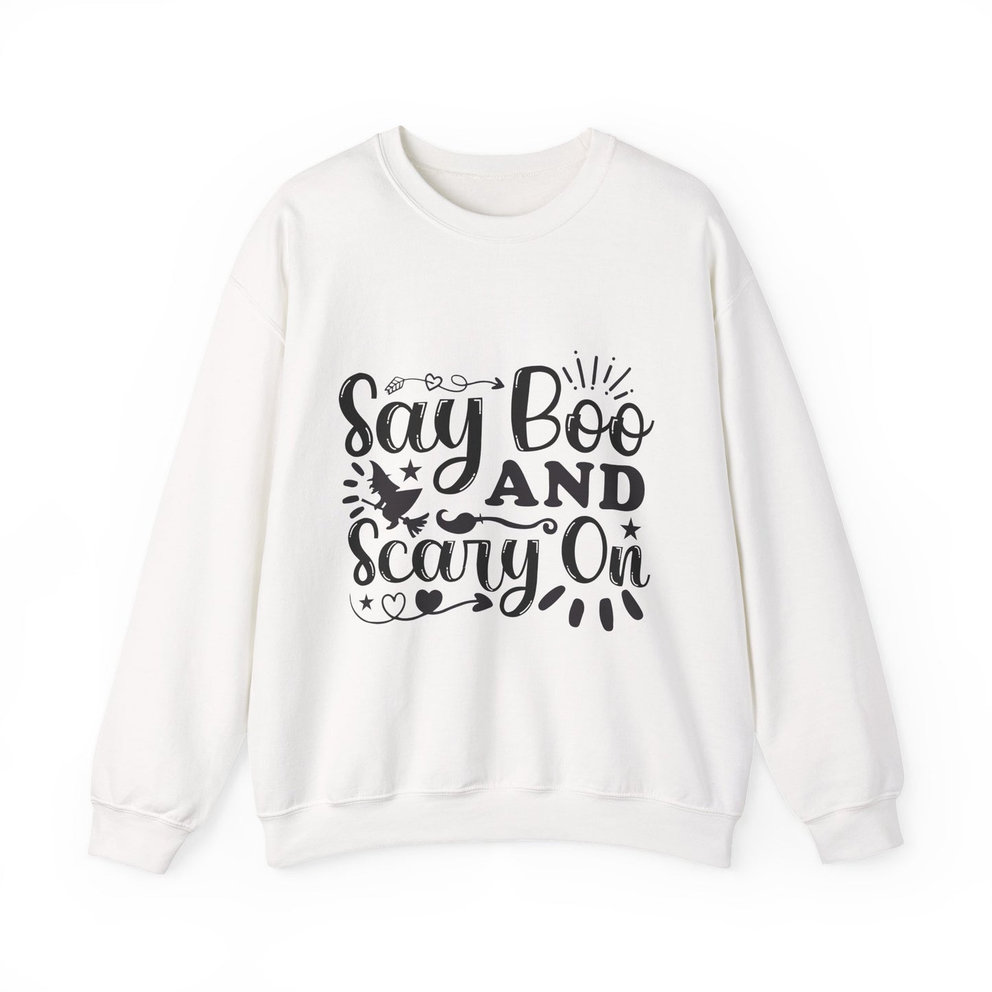 Say Boo and Carry On Funny Halloween Sweatshirt | Spooky Season Crewneck