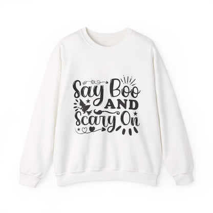 Say Boo and Carry On Funny Halloween Sweatshirt | Spooky Season Crewneck