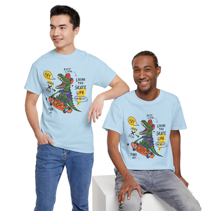 Dinosaur Skateboard T-Shirt – “Living the Skate Life” Graphic Tee