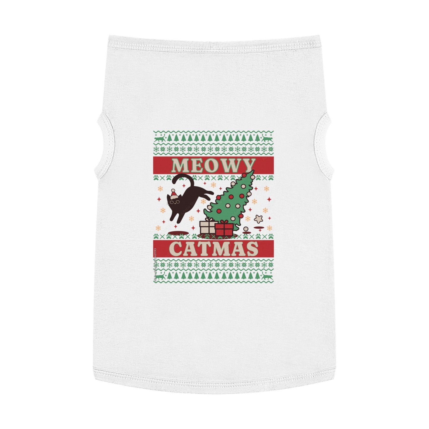 Meowy Catmas Pet Tank Top – Funny Christmas Cat/Dog Shirt for Pets