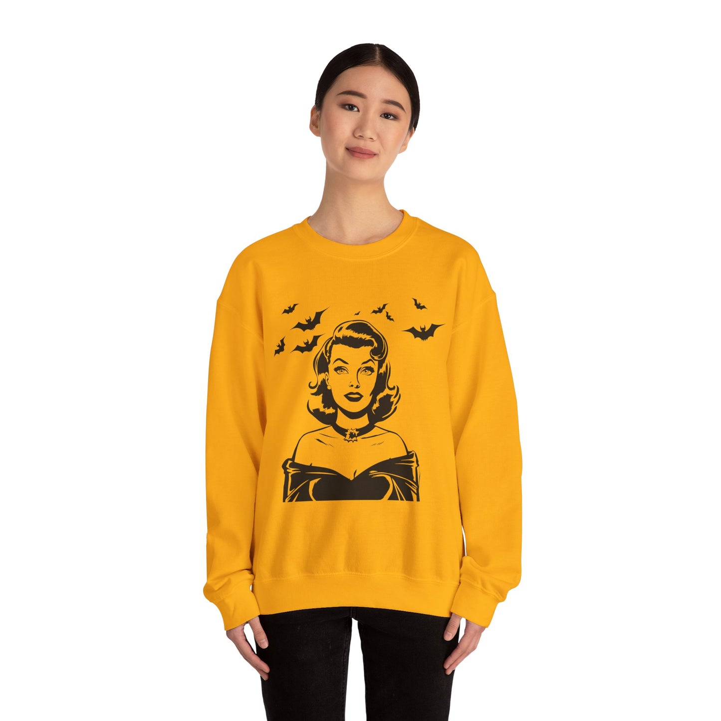 Vintage Halloween Woman Sweatshirt | Retro Bat Graphic Spooky Season Crewneck