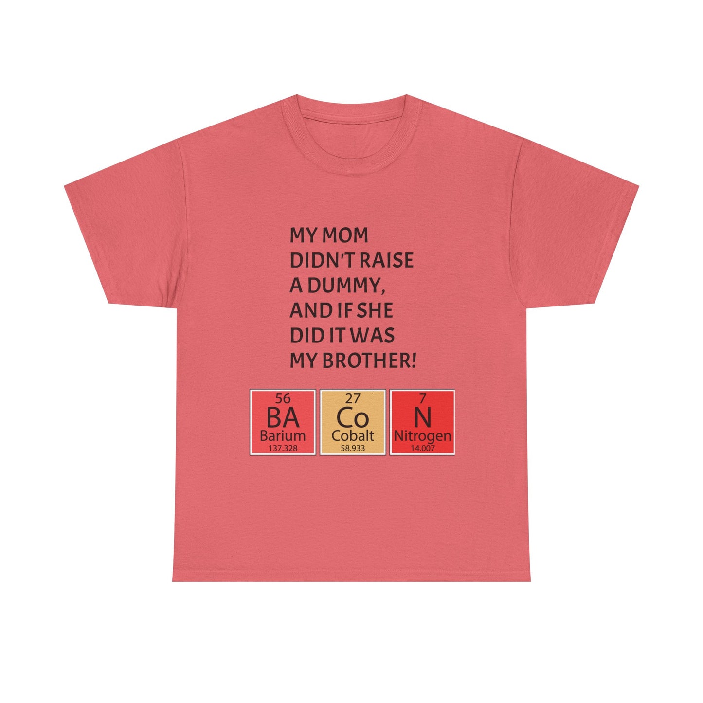 Funny Brother Shirt – “My Mom Didn’t Raise a Dummy” Periodic Table Bacon Joke Tee
