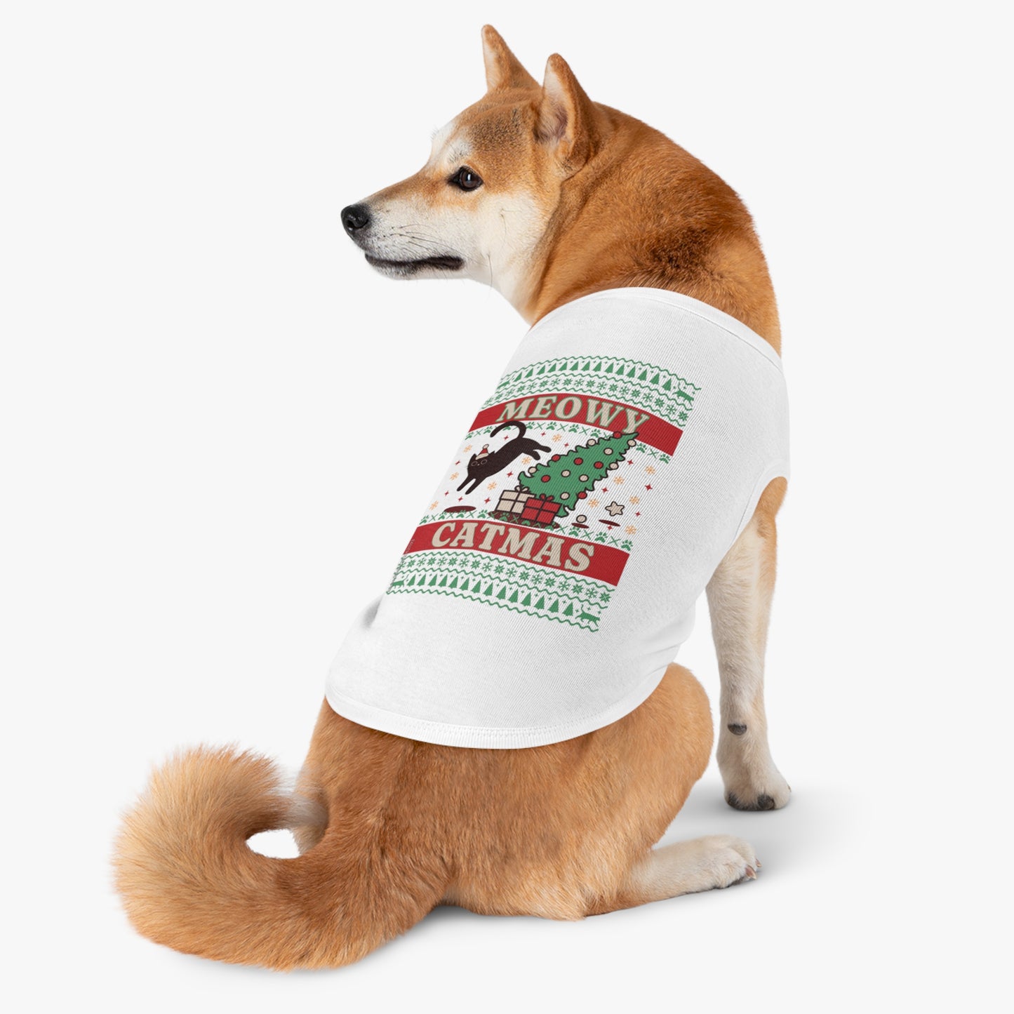 Meowy Catmas Pet Tank Top – Funny Christmas Cat/Dog Shirt for Pets