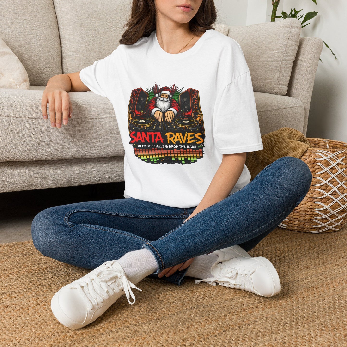 Santa Raves DJ Christmas Shirt | Funny Holiday DJ Graphic Tee