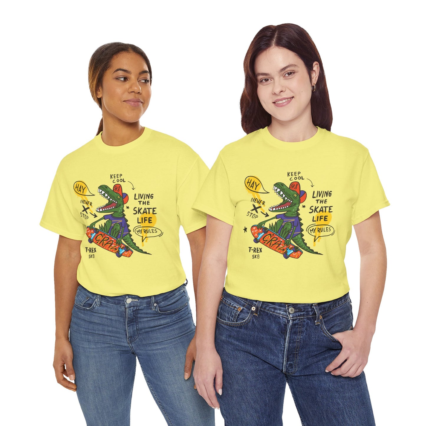 Dinosaur Skateboard T-Shirt – “Living the Skate Life” Graphic Tee