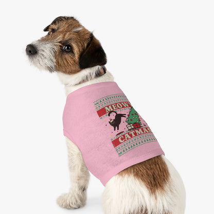 Meowy Catmas Pet Tank Top – Funny Christmas Cat/Dog Shirt for Pets