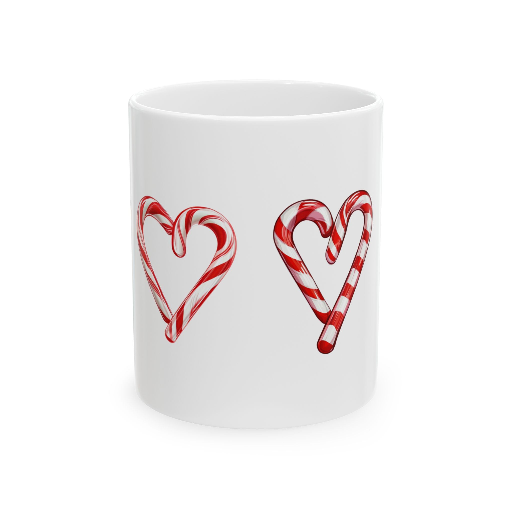 Candy Cane Heart Ceramic Mug — Holiday Christmas Coffee Cup (11oz & 15oz)