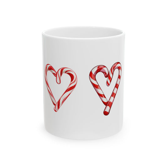 Candy Cane Heart Ceramic Mug — Holiday Christmas Coffee Cup (11oz & 15oz)